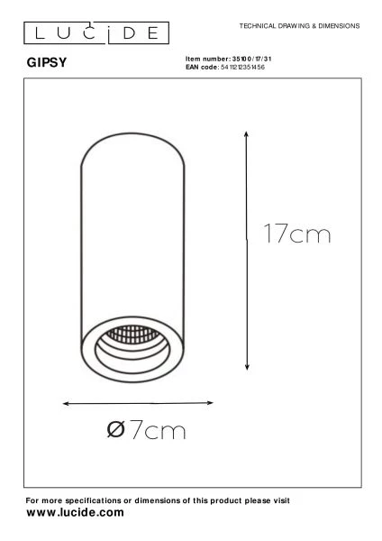 Lucide GIPSY - Ceiling spotlight - Ø 7 cm - 1xGU10 - White - technical